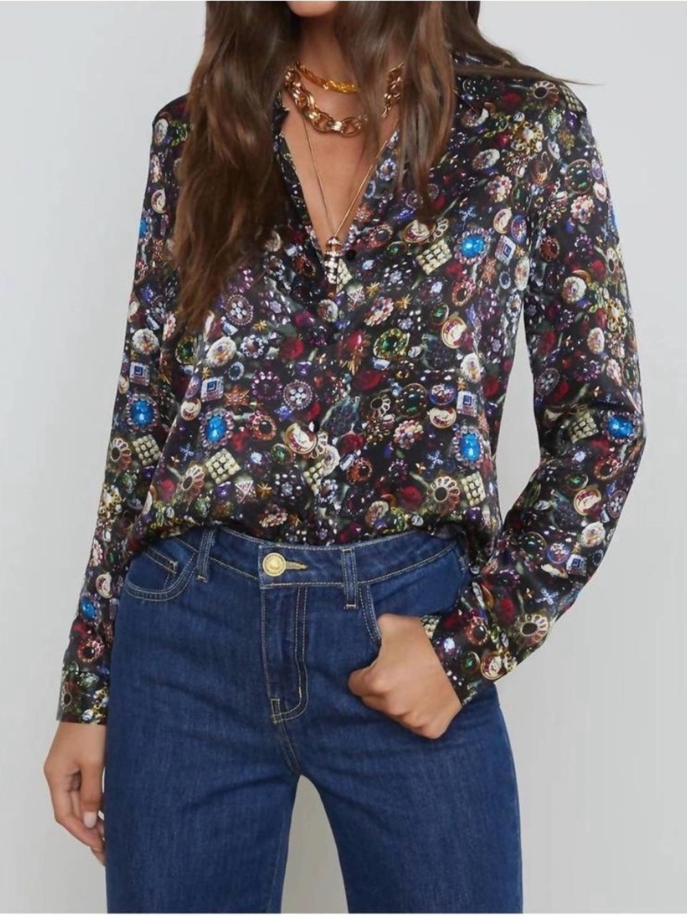 L'AGENCE TYLER 100% SILK BLOUSE JEWEL PRINT
